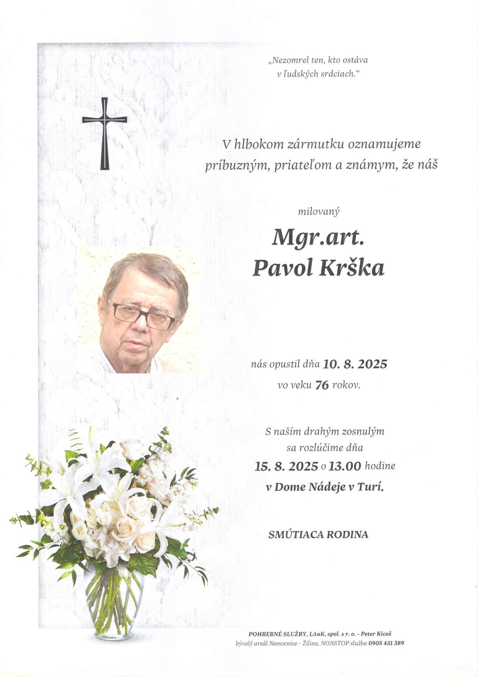 Pavol Krška, parte, pohreb