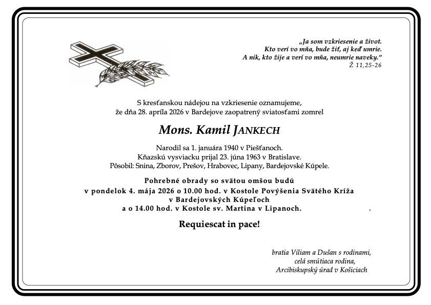 Jankech, umrtie, parte